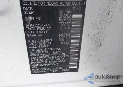 2016 Nissan Rogue S z USA, uszkodzony, nr VIN KNMAT2MV5GP633401